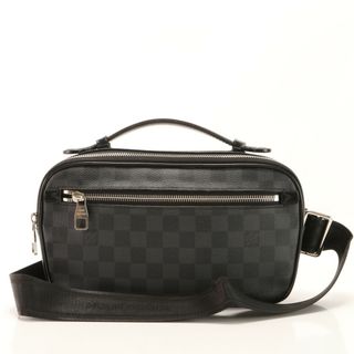 ルイヴィトン(LOUIS VUITTON)の極美品 ルイヴィトン ダミエ グラフィット アンブレール N41289 レザー 2WAY ボディバッグ 斜め掛け ウエストポーチ メンズ EEE AA13-2(ボディーバッグ)