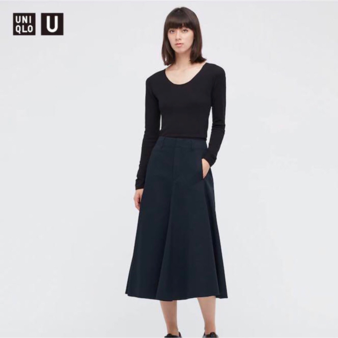 UNIQLO(ユニクロ)のUNIQLO ユニクロ コットンツイルフレアスカート スカート ブラック  レディースのスカート(ロングスカート)の商品写真