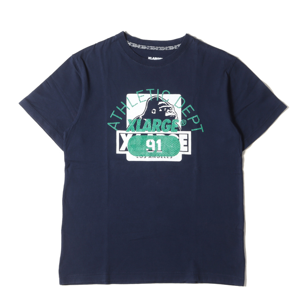 X-LARGE エクストララージ Tシャツ サイズ:M ゴリラ カレッジロゴ クルーネック 半袖Tシャツ ネイビー 紺 トップス カットソー【メンズ】【中古】 メンズのトップス(Tシャツ/カットソー(半袖/袖なし))の商品写真