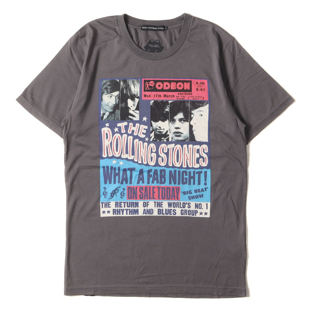 HYSTERIC GLAMOUR(ヒステリックグラマー)の美品 HYSTERIC GLAMOUR ヒステリックグラマー Tシャツ サイズ:S THE ROLLING STONES WHAT A FAB NIGHT！クルーネック 半袖Tシャツ THEE HYSTERIC XXX グレー 日本製 トップス カットソー【メンズ】【中古】 メンズのトップス(Tシャツ/カットソー(半袖/袖なし))の商品写真