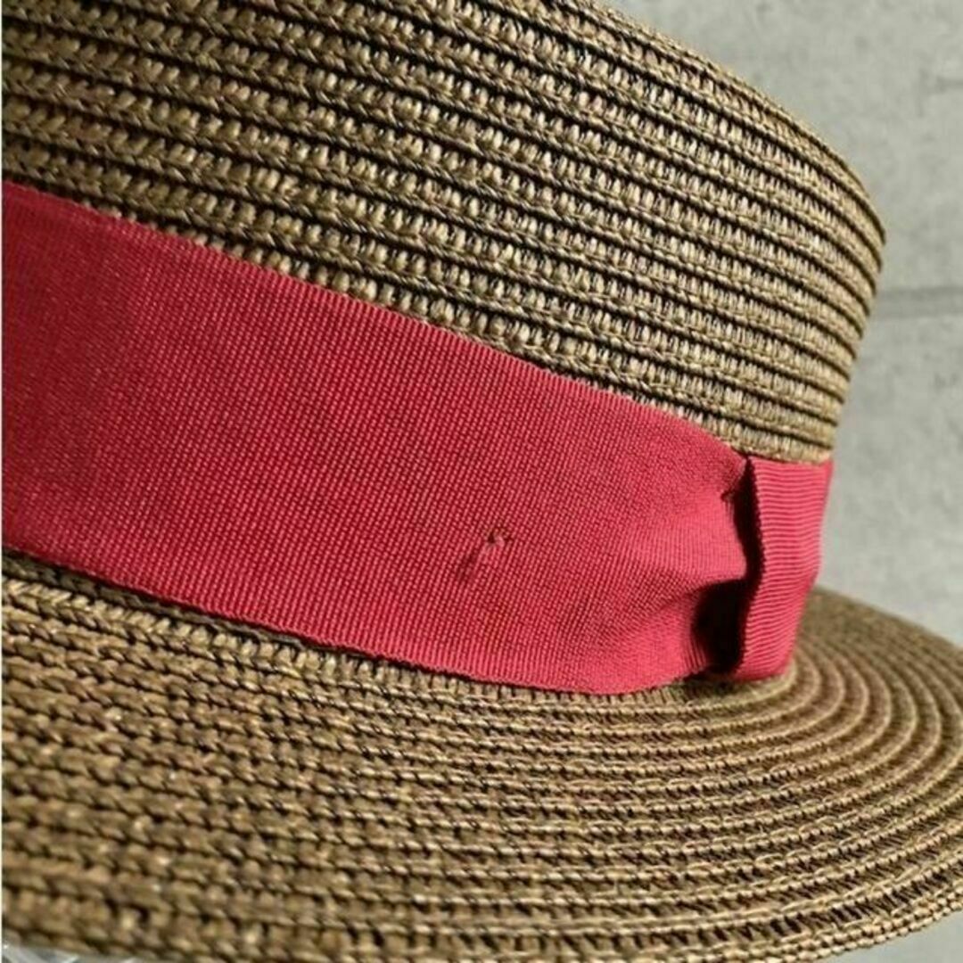 送料込 帽子 ブレード カンカン帽 ストロー 折りたたみ可 サイズ調整 男女 茶 レディースの帽子(麦わら帽子/ストローハット)の商品写真