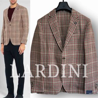 LARDINI - 新品 LARDINI ラルディーニ リネン×ウール チェック柄 ジャケット 50