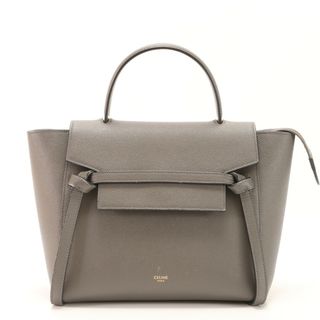 セリーヌ(celine)の新品同様 セリーヌ ベルトバッグ マイクロ レザー ハンドバッグ グレー トート トップハンドル 本革 レディース EEM AA8-6(ハンドバッグ)