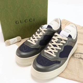 Gucci - 未使用 グッチ ローカット スニーカー 726543 8 1/2 27.5cm 相当 GGキャンバス レザー レースアップ 靴 シューズ メンズ EHM AA11-9