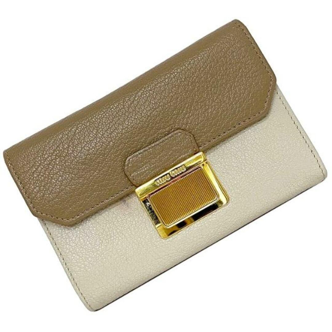 ミュウミュウ 三つ折り 財布 ベージュ ブラウン L字ファスナー ミュウミュウ 三つ折り 財布 ベージュ ブラウン L字ファスナー