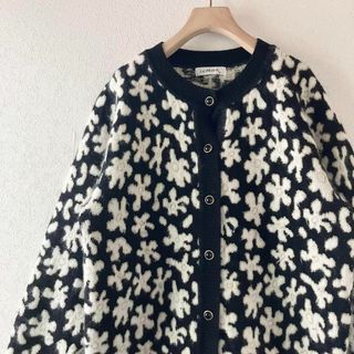 VINTAGE - モヘア混 花柄シャギーニットカーディガン ゴールドラメ 金ボタン 毛足長め