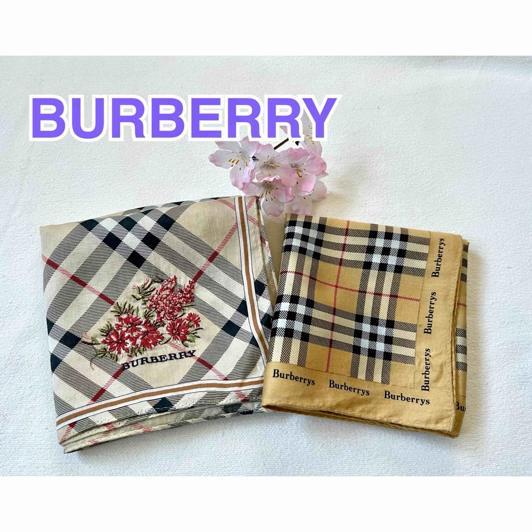 BURBERRY(バーバリー)のBURBERRY バーバリー　ノバチェック柄ハンカチ　2枚　大判刺繍入り レディースのファッション小物(ハンカチ)の商品写真