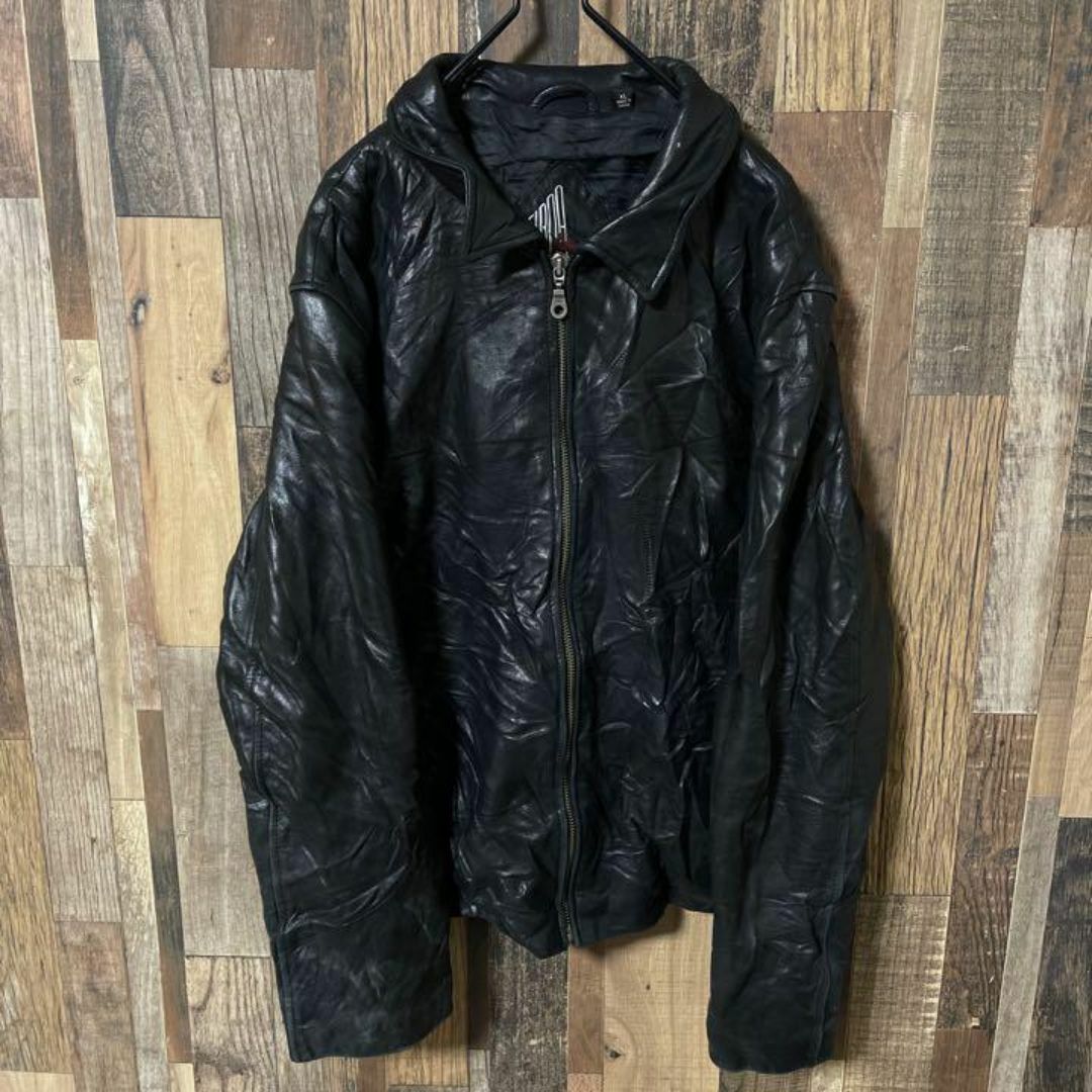 レディース 革ジャン レザー XL ブラック 古着 90s 長袖 ジャケット レディースのジャケット/アウター(その他)の商品写真