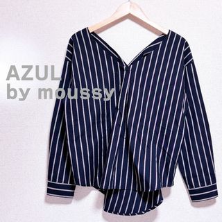 AZUL by moussy - AZUL by moussyアズール　カットソー　ネイビー　ストライプ　体型隠し