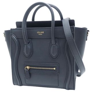 セリーヌ(celine)のCELINE(セリーヌ) ラゲージ ナノショッパー ハンドバッグ 2WAY 肩掛け 斜め掛け ショルダー カーフ ネイビー紺 ゴールド金具 レディース 40601113487【中古】【アラモード】(ハンドバッグ)