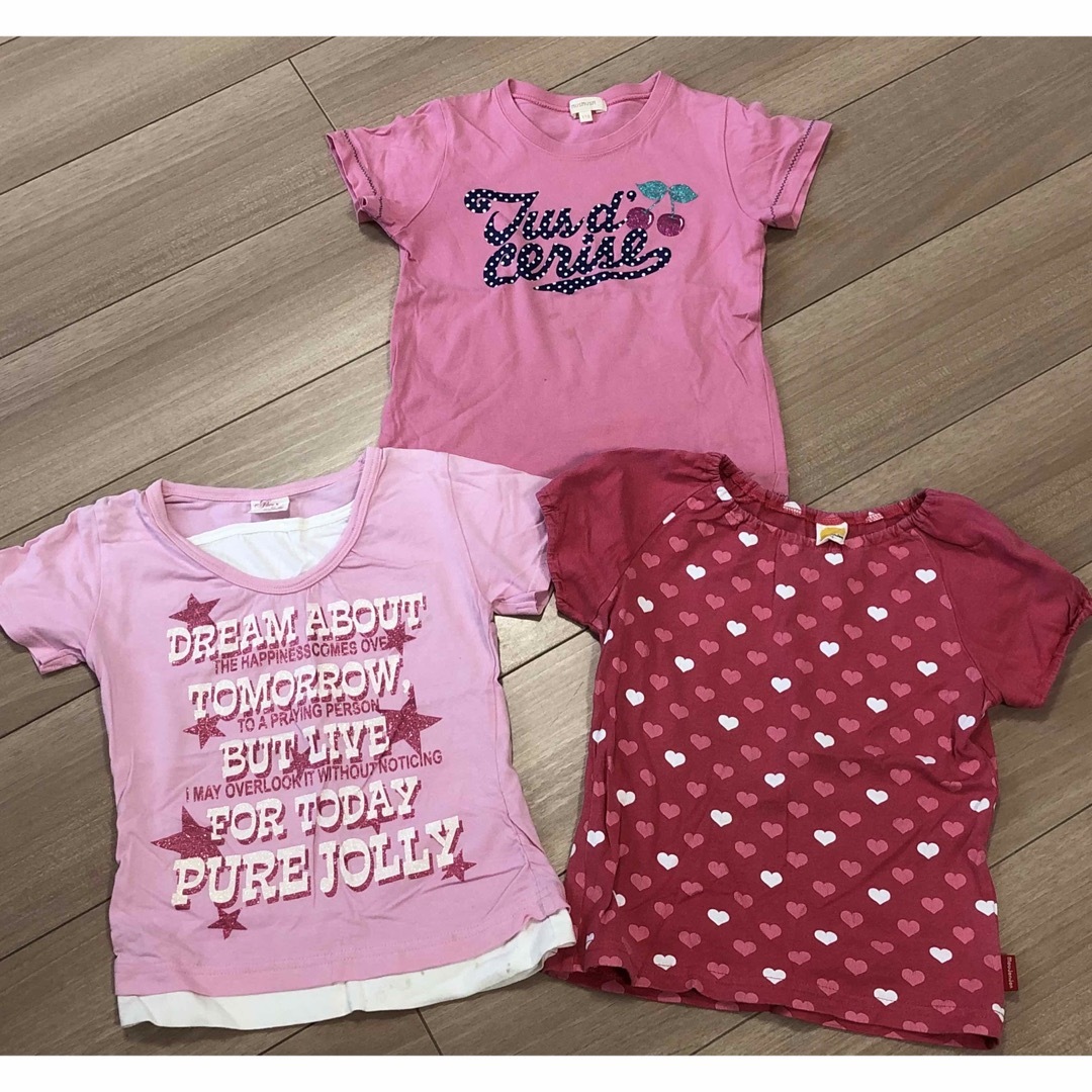 HusHush(ハッシュアッシュ)の【サイズ110】女の子　半袖Tシャツ３枚セット　赤ピンク　ハッシュアッシュなど キッズ/ベビー/マタニティのキッズ服女の子用(90cm~)(Tシャツ/カットソー)の商品写真