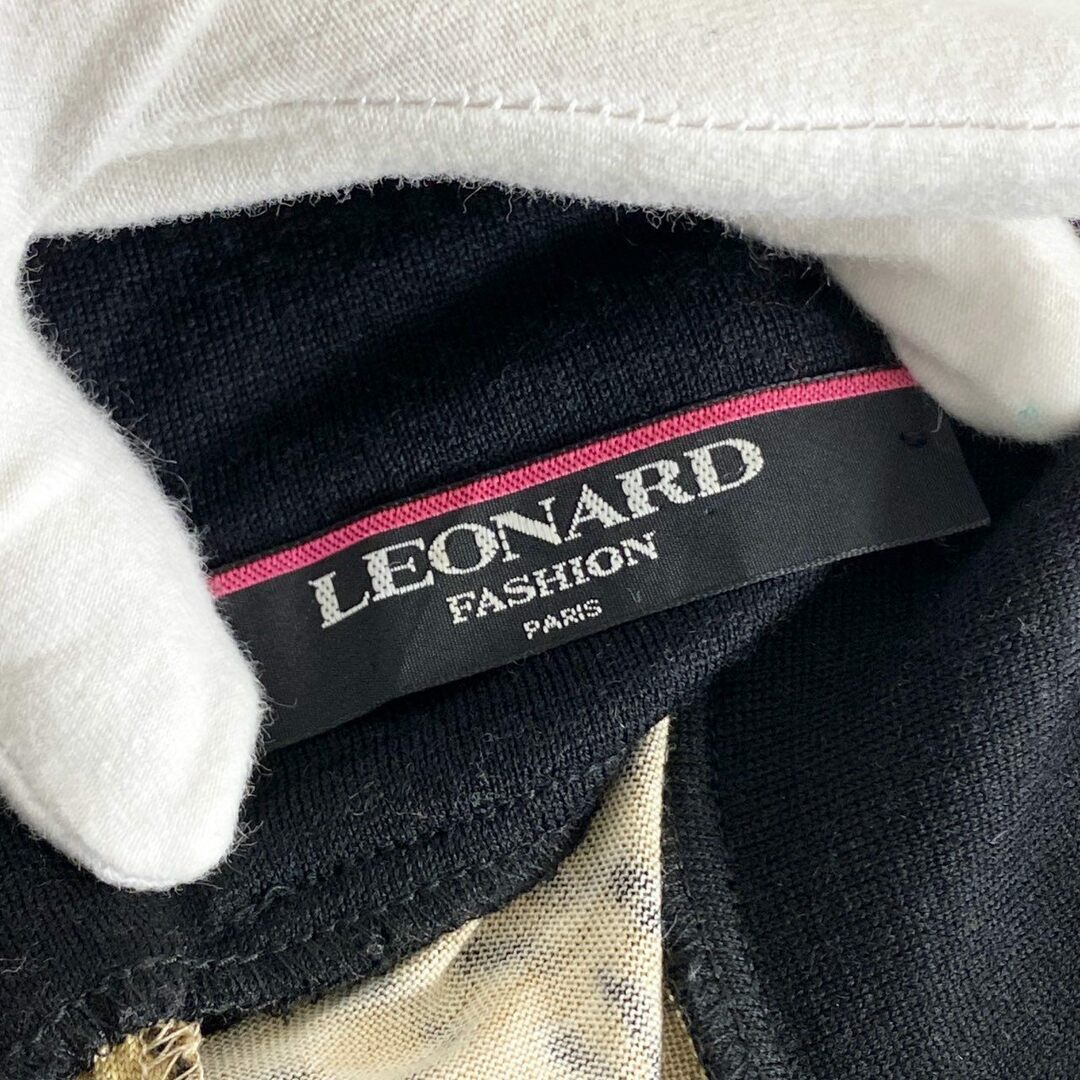 LEONARD(レオナール)の45e11 LEONARD レオナール ハイゲージ ニットセーター ハイネック レオパード サイズL ブラック シルク混 ヒョウ柄 日本製 レディースのトップス(ニット/セーター)の商品写真