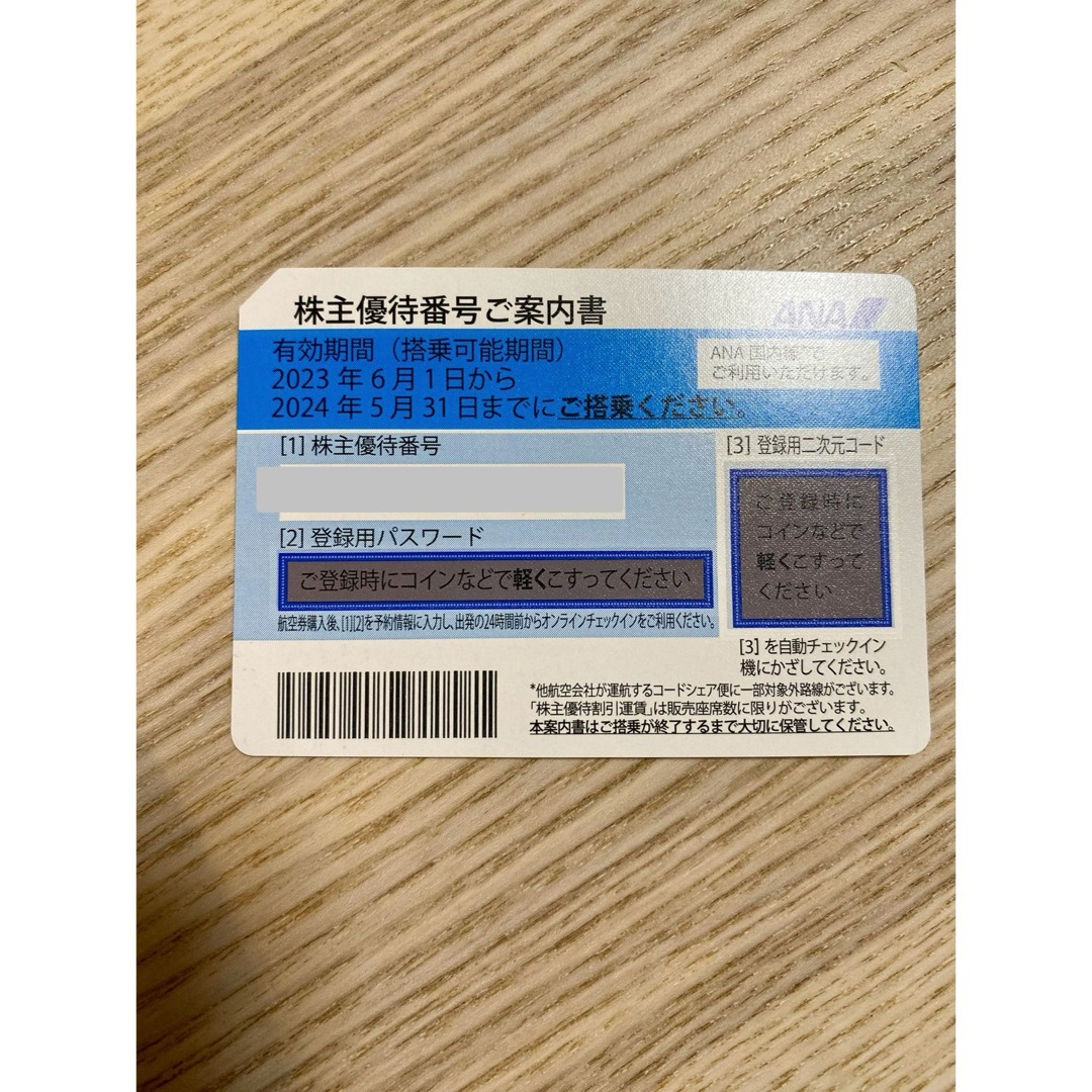 【2枚】ANA株主優待　2024/5/31搭乗まで チケットの乗車券/交通券(航空券)の商品写真