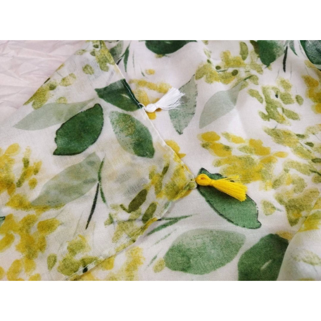 大判 ストール ミモザ イエロー 母の日 花柄 レディース フラワー フリンジ  レディースのファッション小物(バンダナ/スカーフ)の商品写真