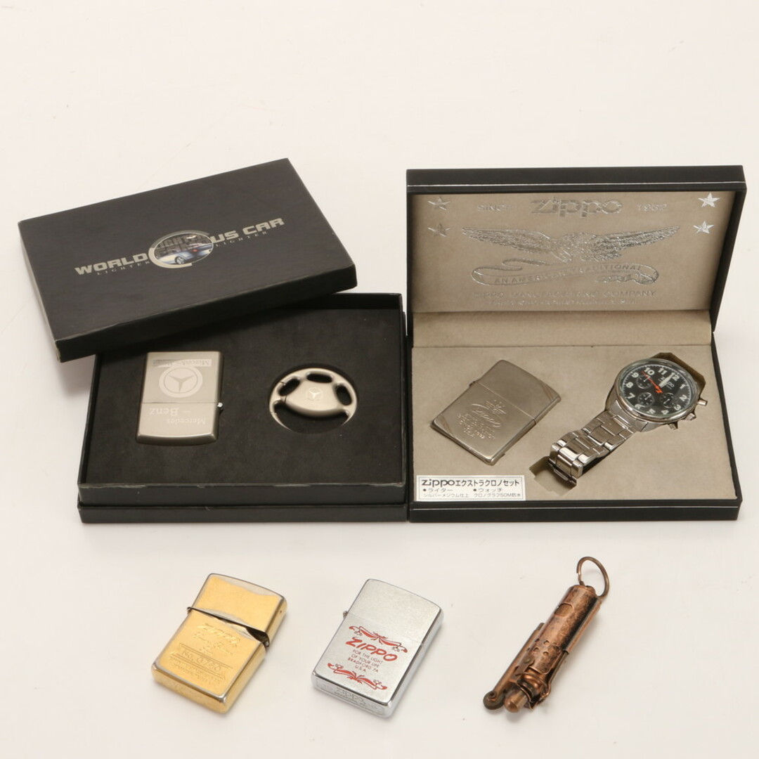 ZIPPO(ジッポー)のまとめ 5点 セット ジッポ ベンツ など ライター ガス オイル 喫煙具 煙草 たばこ 腕時計 時計 アクセサリー EEM AA19-10 メンズのファッション小物(タバコグッズ)の商品写真