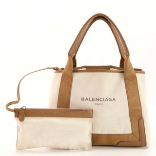 バレンシアガ(Balenciaga)の美品 バレンシアガ ネイビー カバ レザー キャンバス トート バッグ 肩掛け ショルダー ハンド ポーチ レディース EHM AA10-4(トートバッグ)