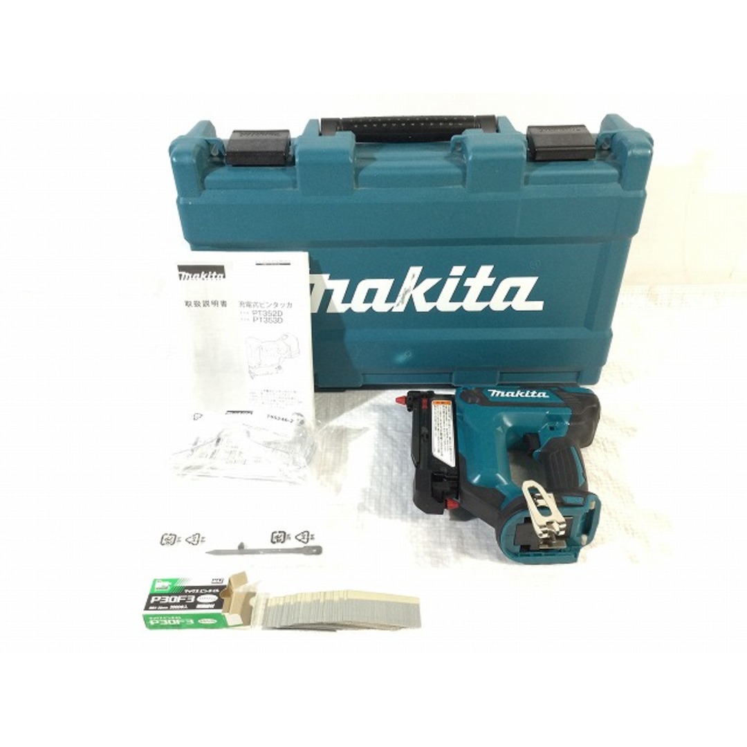 Makita(マキタ)の☆美品☆makita マキタ 18V 35mm 充電式ピンタッカー PT353DZK 本体＋ケース コードレス ピンネイラ ピン釘打機 ピン釘打ち機 90430 自動車/バイクのバイク(工具)の商品写真