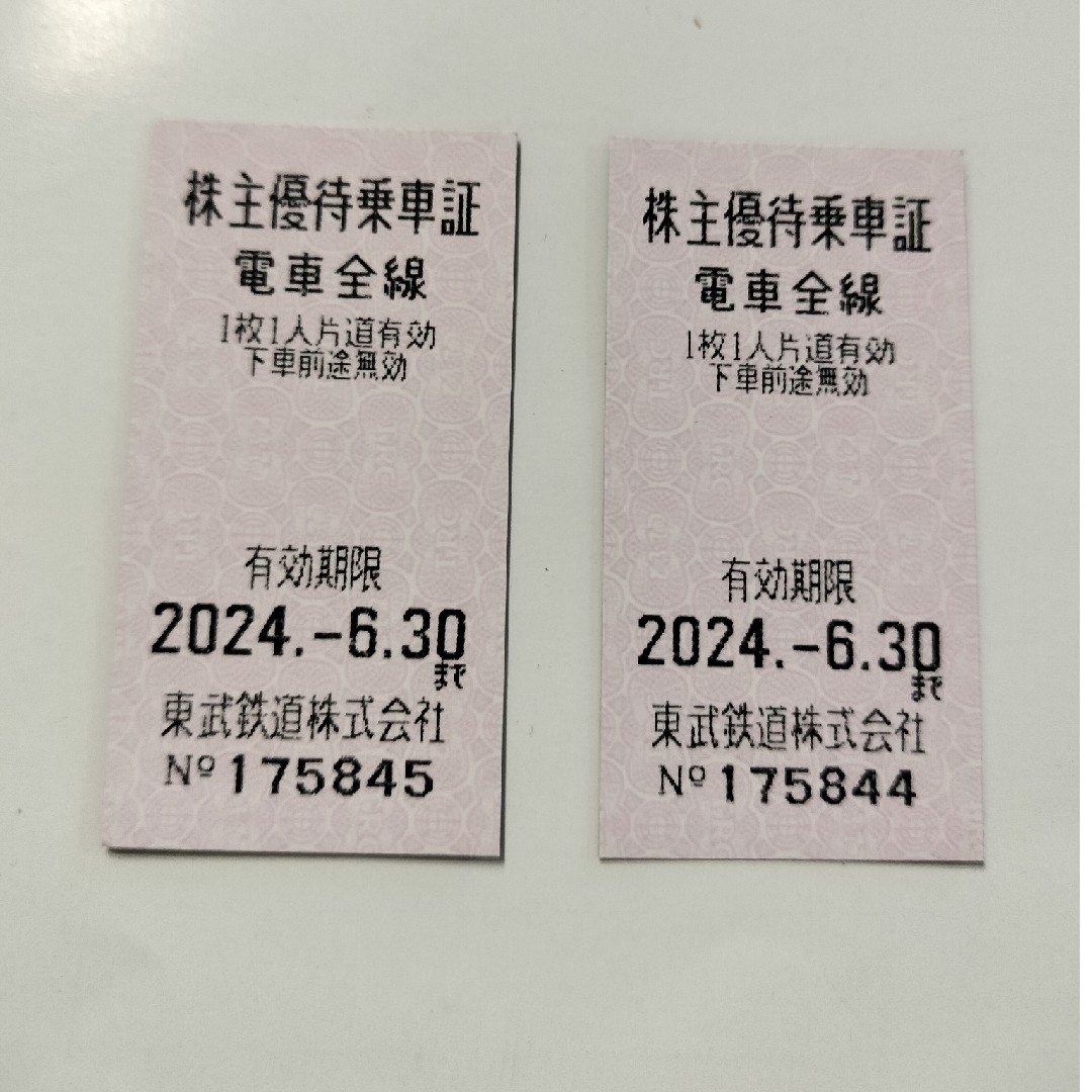 東武鉄道株主優待乗車証２枚 チケットの乗車券/交通券(鉄道乗車券)の商品写真