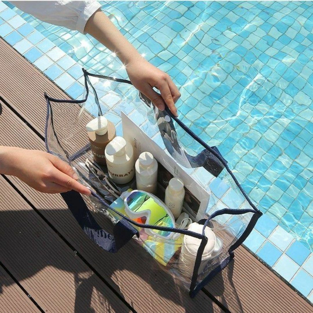 クリアバッグ　ビニバ　ベージュ　プール　大容量　ジム　海水浴 レディースのバッグ(トートバッグ)の商品写真