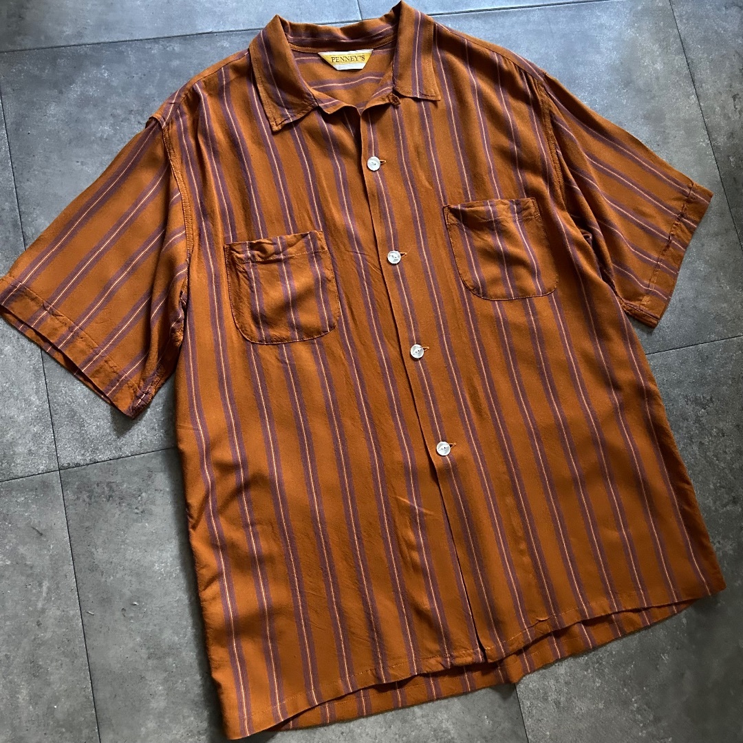 TOWNCRAFT - penneys ペニーズ 半袖レーヨンシャツ ストライプ TOWNCRAFT - penneys ペニーズ 半袖レーヨンシャツ ストライプ