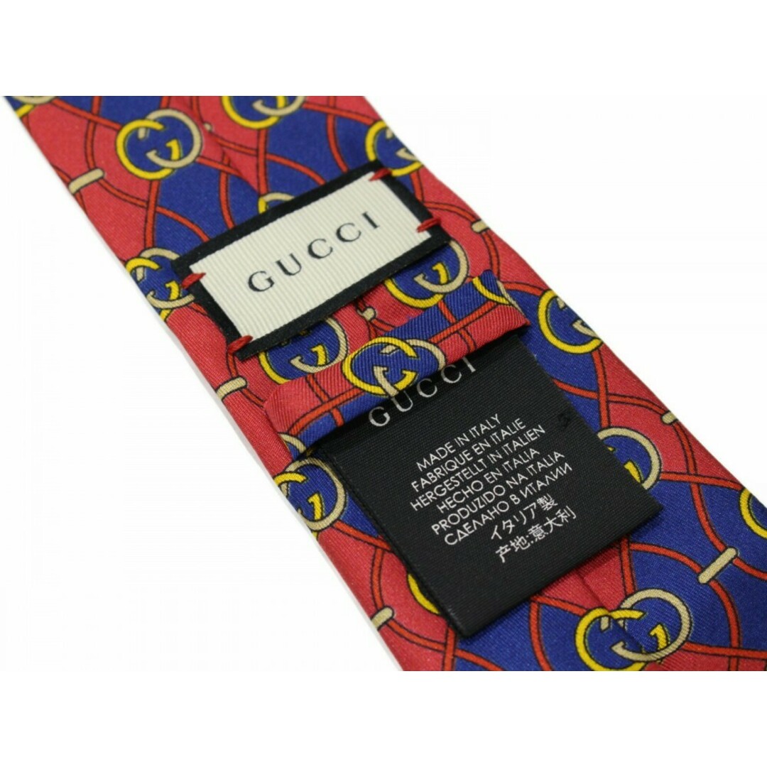 Gucci(グッチ)の【箱あり】GUCCI　ネクタイ　総柄　レッド×ブルー×イエロー　赤×青×黄色　シルク100％　スーツ小物　メンズ　紳士　ギフト　プレゼント包装可【中古】松前R56号店 メンズのファッション小物(その他)の商品写真