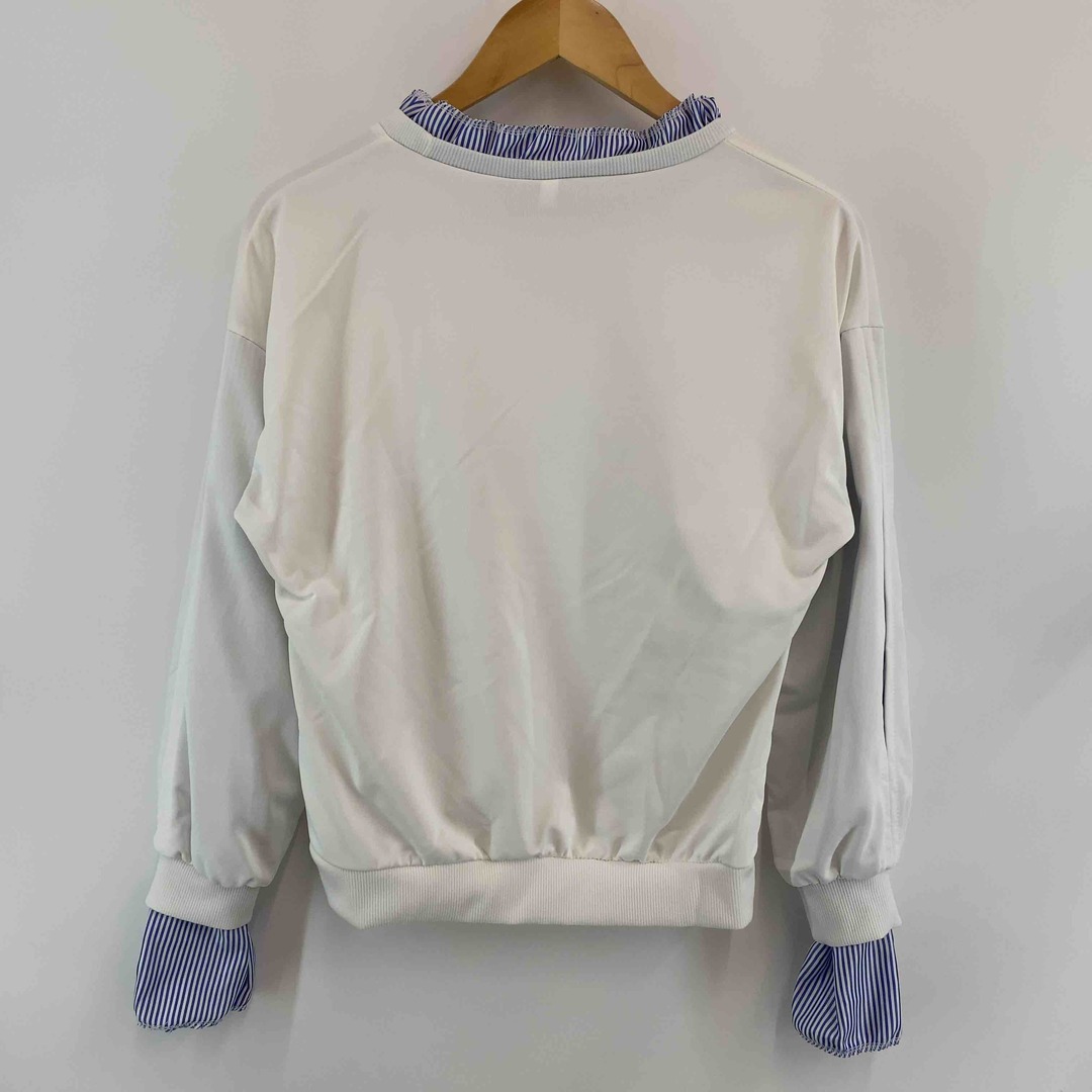 レディース 長袖シャツ ブラウス カットソー ホワイト ストライプ 重ね着風 レディースのトップス(カットソー(長袖/七分))の商品写真