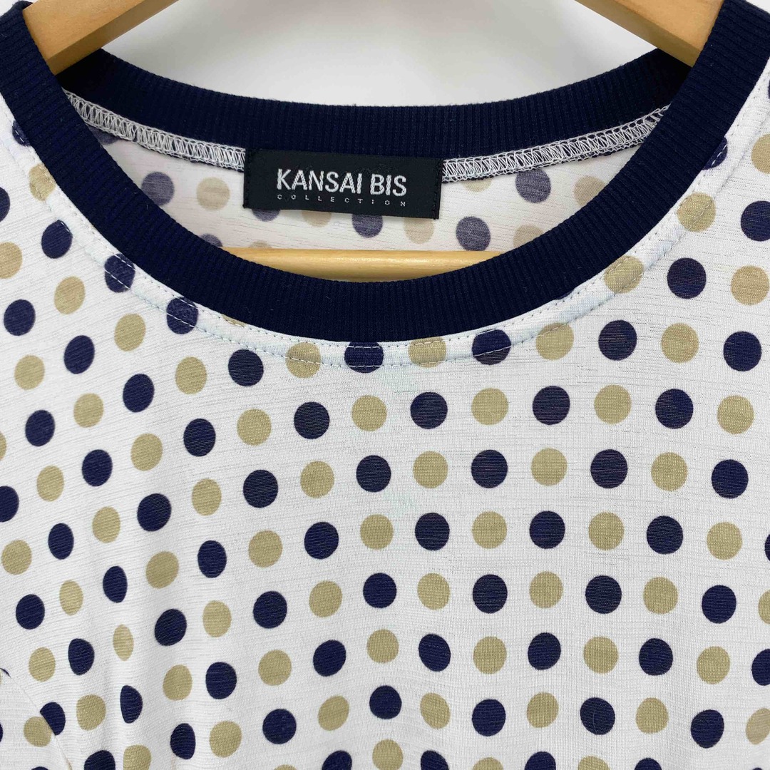 KANSAI BISカンサイビズ レディース チュニック 5分袖 ドット柄 オフ×ブラック×ベージュ パッチポケット レディースのトップス(チュニック)の商品写真