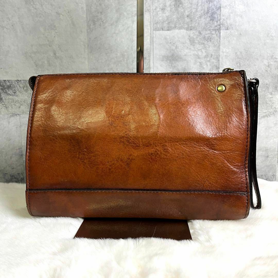 美品 Lugard 青木鞄 アンティークレザー セカンドバッグ ブラウン メンズのバッグ(セカンドバッグ/クラッチバッグ)の商品写真
