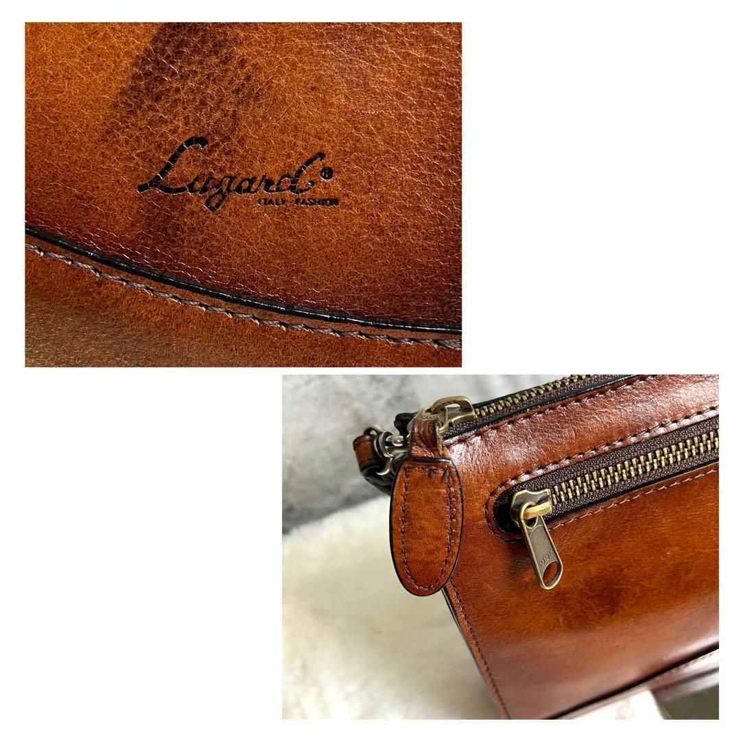 美品 Lugard 青木鞄 アンティークレザー セカンドバッグ ブラウン メンズのバッグ(セカンドバッグ/クラッチバッグ)の商品写真