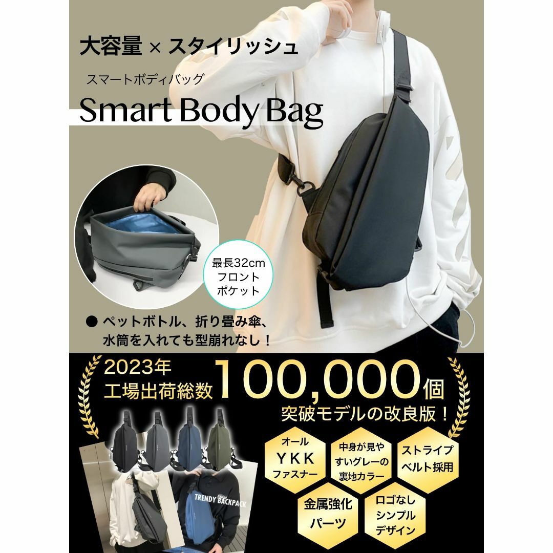 【色: グレー】[M2Ma] ボディバッグ メンズ 肩掛けバッグ YKKジッパー メンズのバッグ(その他)の商品写真