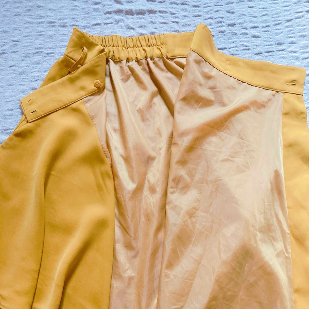 L マスタード ラップスカート フリル リボン レディースのスカート(ロングスカート)の商品写真