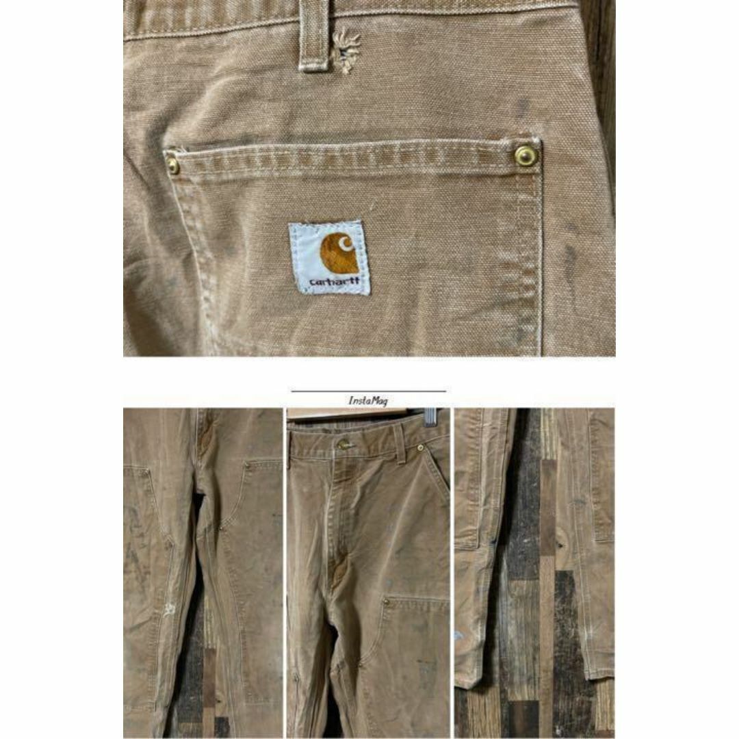 carhartt(カーハート)のカーハート ダブルニー ペンキ ロゴ メンズ L 34 ベージュ パンツ 古着 メンズのパンツ(ワークパンツ/カーゴパンツ)の商品写真