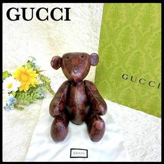 グッチ(Gucci)の☆希少☆グッチ テディベア GG柄 シマ ロゴ刻印首輪 オールレザー ブラウン(ぬいぐるみ)