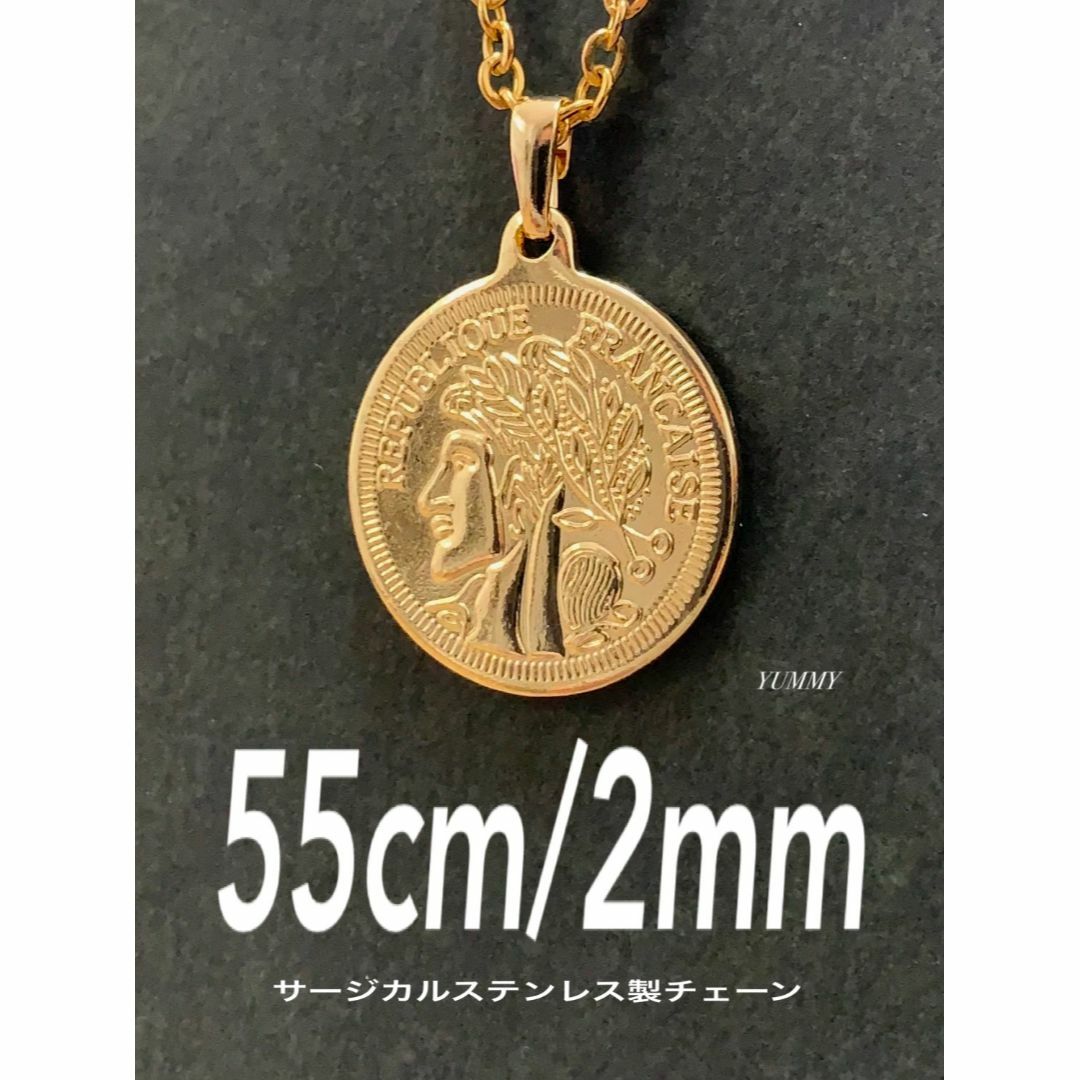 【ビッグコインネックレス ゴールド 2mm 55cm】ステンレス メンズのアクセサリー(ネックレス)の商品写真