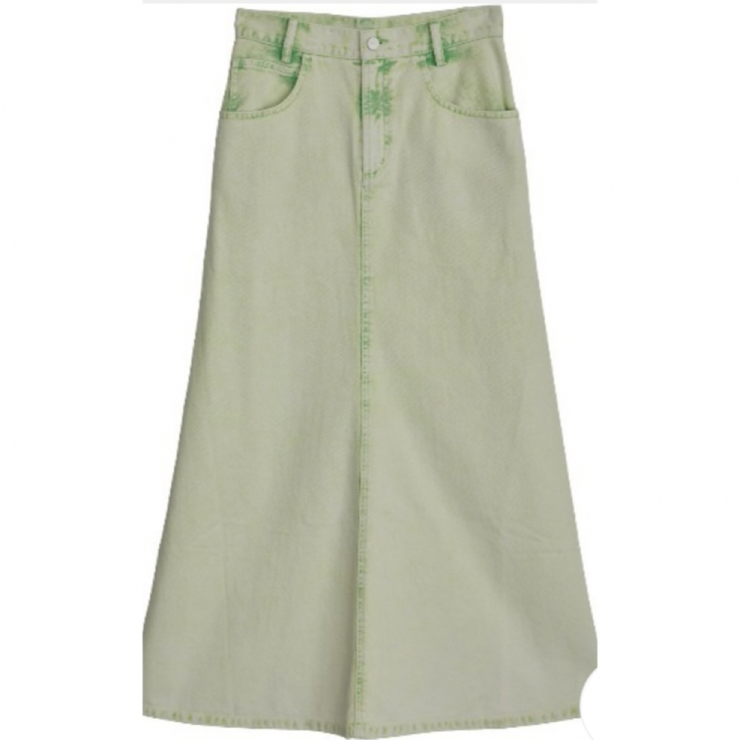 Ameri VINTAGE(アメリヴィンテージ)の AMERI FULL LENGTH COLOR DENIM SKIRTグリーン レディースのスカート(ロングスカート)の商品写真