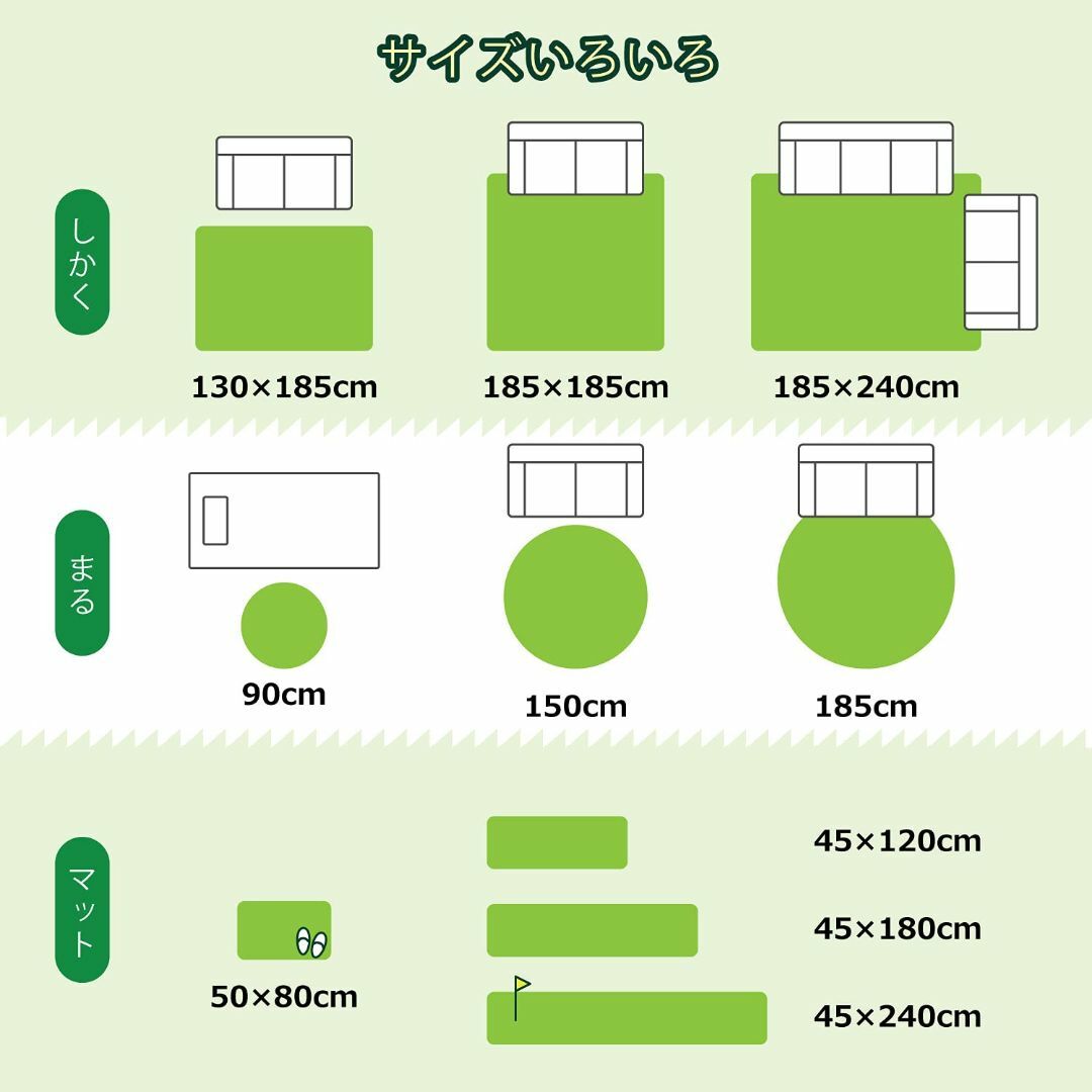 【サイズ:直径約90cm_パターン名:ラグ】芝生風ラグ シーヴァ 円形 直径約9 インテリア/住まい/日用品のラグ/カーペット/マット(ラグ)の商品写真