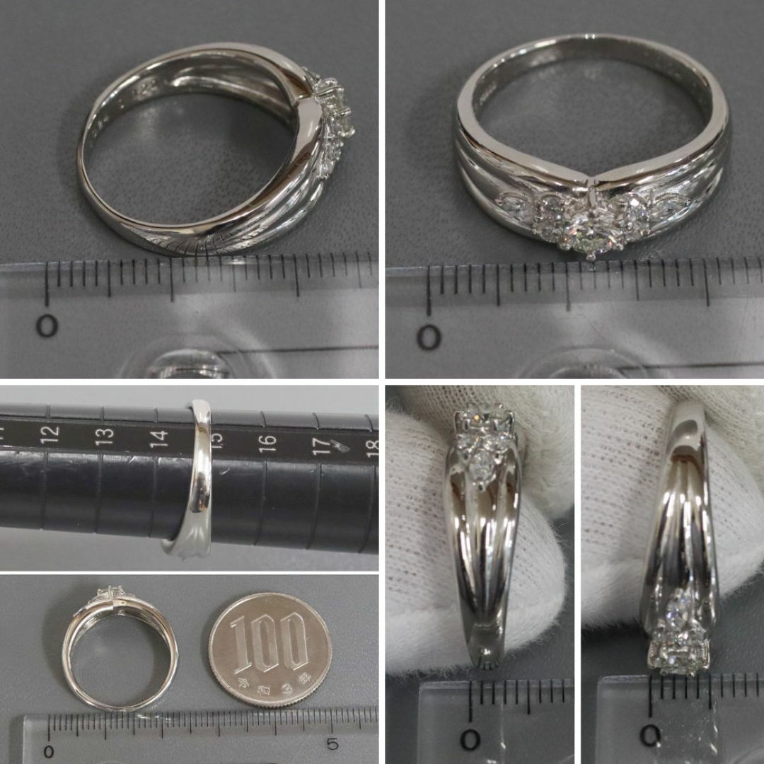 ムーンジュエリー Pt900ダイヤモンドリング D0.24 D0.22 6.6g #15 レディースのアクセサリー(リング(指輪))の商品写真