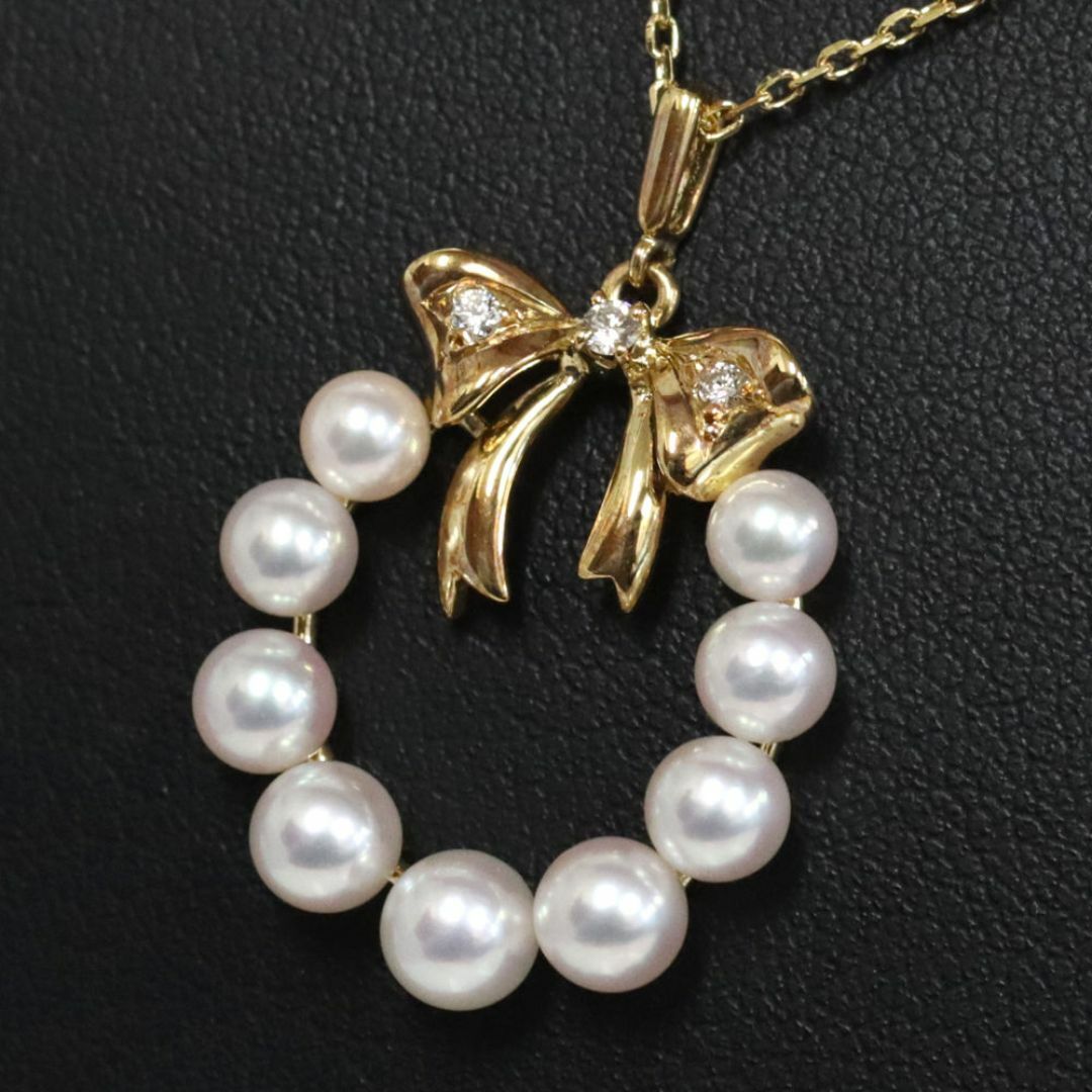 MIKIMOTO(ミキモト)のミキモト K18パールダイヤモンドペンダント リースモチーフ 5.2g レディースのアクセサリー(ネックレス)の商品写真