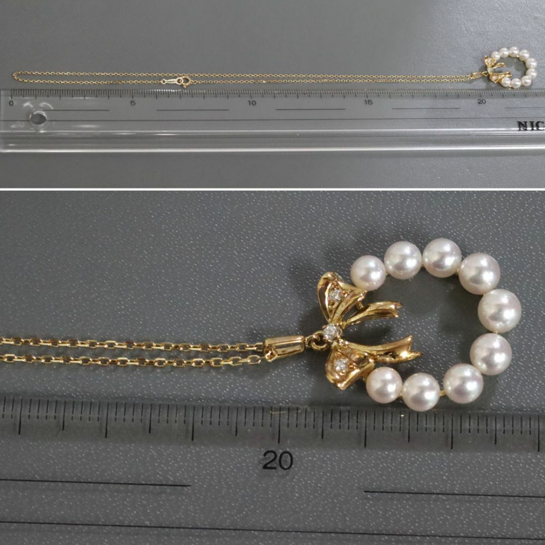 MIKIMOTO(ミキモト)のミキモト K18パールダイヤモンドペンダント リースモチーフ 5.2g レディースのアクセサリー(ネックレス)の商品写真