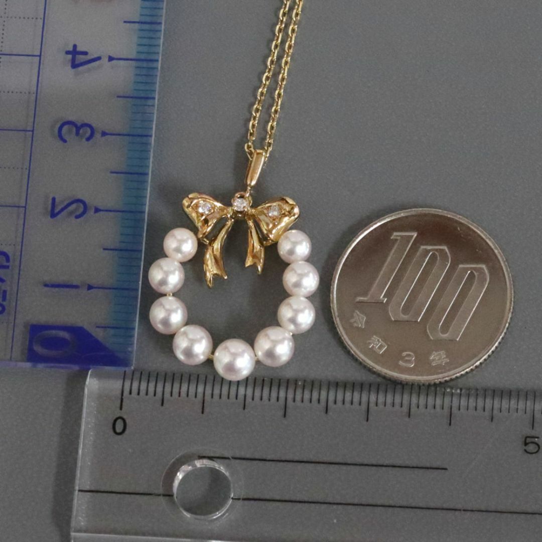 MIKIMOTO(ミキモト)のミキモト K18パールダイヤモンドペンダント リースモチーフ 5.2g レディースのアクセサリー(ネックレス)の商品写真