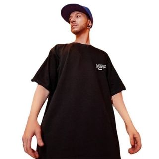 L　ブラック　黒　メガネ　欧米風　ストリート　プリントT　オーバーサイズ(Tシャツ/カットソー(半袖/袖なし))