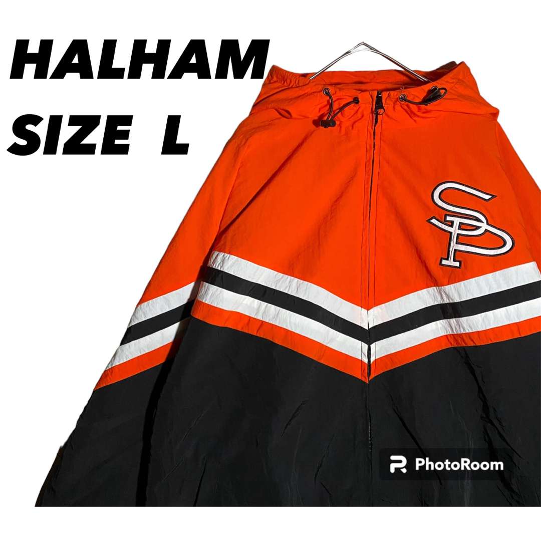 ハルハム　ナイロンジャケットＬ　刺繍　ビッグシルエット　ナイロンジャケット古着 メンズのジャケット/アウター(ナイロンジャケット)の商品写真