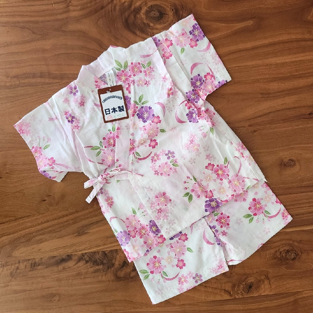 新品　90cm　日本製　甚平　花柄　2 キッズ/ベビー/マタニティのキッズ服女の子用(90cm~)(甚平/浴衣)の商品写真