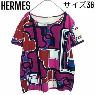 Hermes - 【美品】エルメス 総柄 Tシャツ カットソー ブラウス トップス ワイド 幾何学