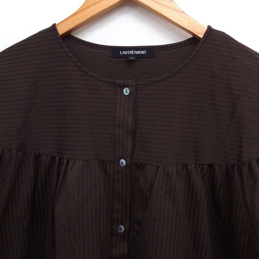 LAUTREAMONT(ロートレアモン)のロートレアモン LAUTREAMONT ストライプ シャツ ブラウス 半袖 茶 レディースのトップス(シャツ/ブラウス(半袖/袖なし))の商品写真