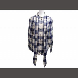 バーバリー(BURBERRY)のバーバリー BURBERRY チェック ノーカラーシャツ 白 UK10 ■WY(シャツ/ブラウス(長袖/七分))