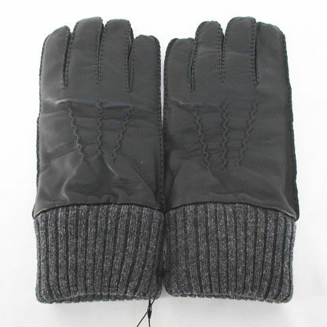 TETE HOMME(テットオム)のテットオム 手袋 5本指 グローブ レザー 羊革 ニット FREE 黒 ブラック メンズのファッション小物(手袋)の商品写真