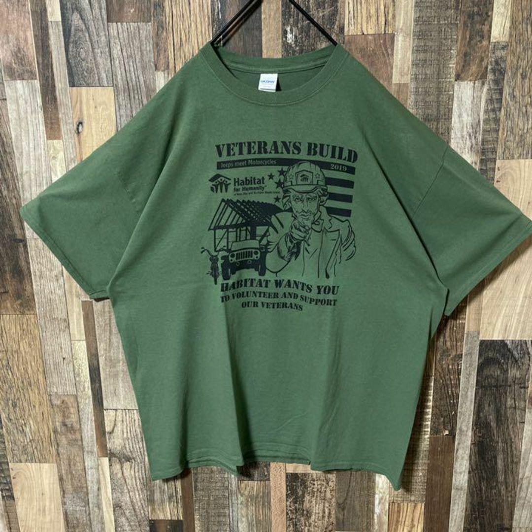 ギルダン ミリタリー メンズ 2XL グリーン 古着 90s 半袖 Tシャツ メンズのトップス(Tシャツ/カットソー(半袖/袖なし))の商品写真