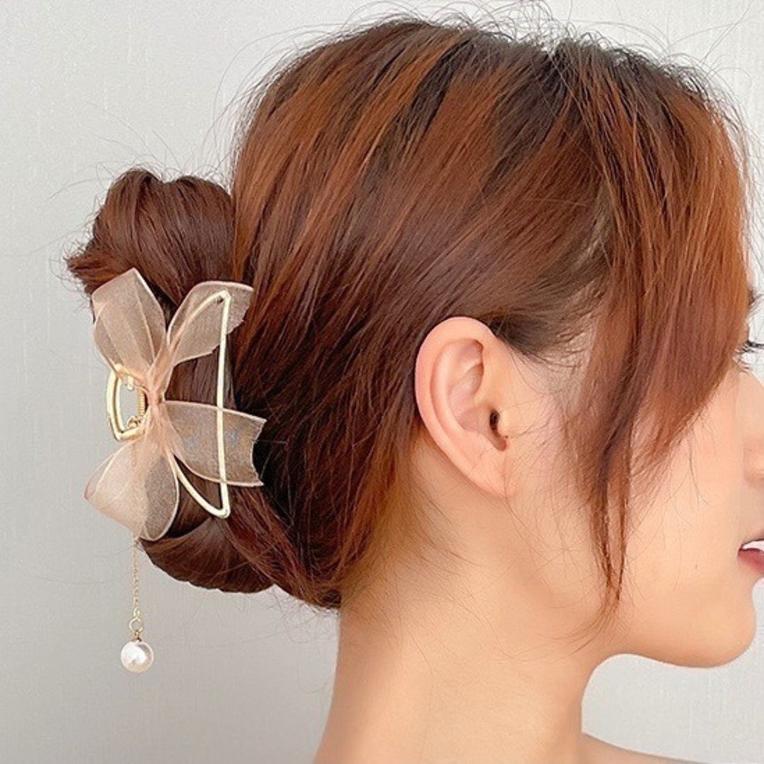 【人気】レディース　リボン　バンスクリップ　ヘアクリップ　パール　韓国　上品 レディースのヘアアクセサリー(バレッタ/ヘアクリップ)の商品写真