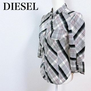 ディーゼル(DIESEL)の■DIESEL チェック 花柄プリントシャツ グレー×ブラック(その他)